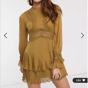 Asos mustard yellow mini dress with lace, size 6.